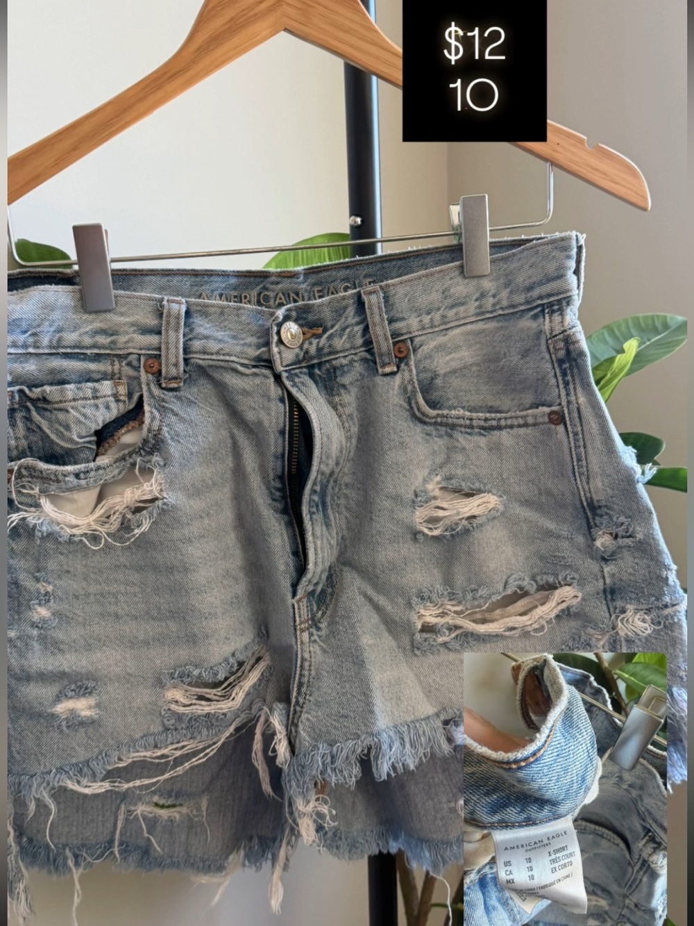 American Eagle Outfitters Light Wash Distressed Denim Shorts
